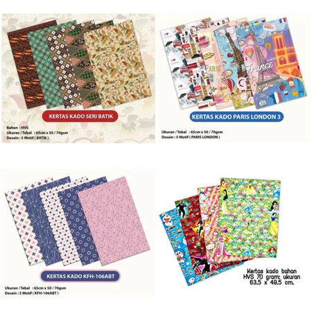 

Lembar Kertas Kado Aneka Motif Karakter (65 cm x 50 cm/70 gsm)