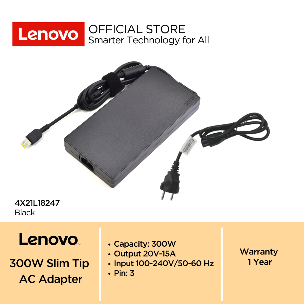 Lenovo 300W Slim Tip AC Adapter 3Pin Output 20V 15A Black 4X21L18247 Garansi Resmi 1 Tahun