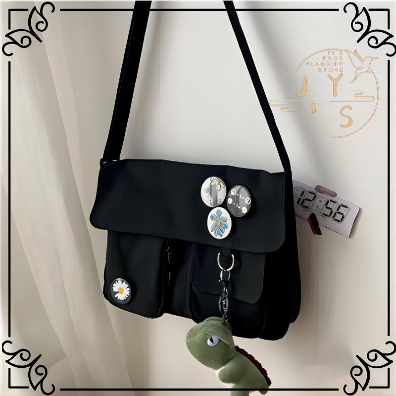 HOT Japanese Simple Satchel Korean ins Satchel Badge Satchel Double Pocket Satchel