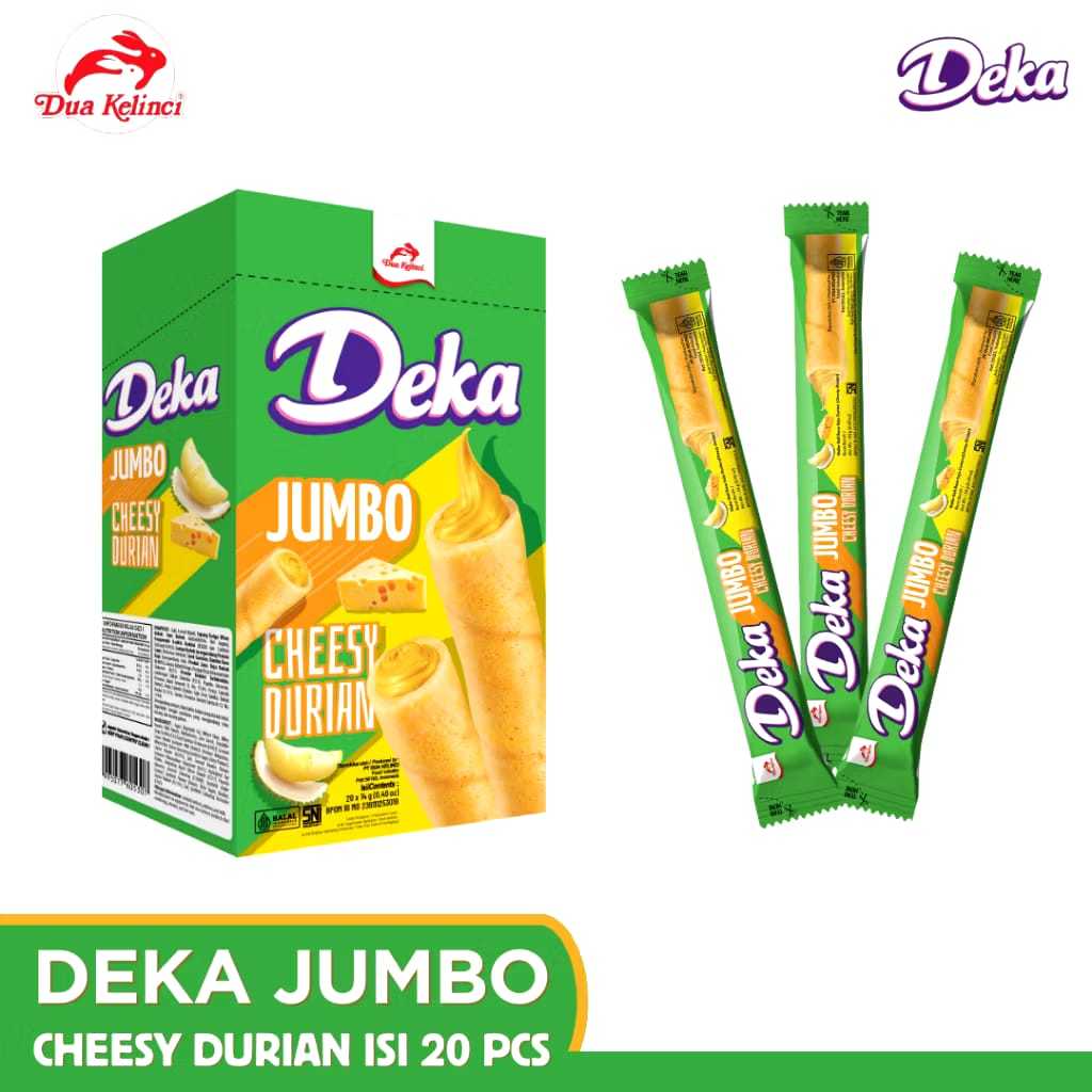 

Deka JUMBO Wafer Roll | Choco Banana | Cheesy Durian | 20 Pcs @ 14 Gr