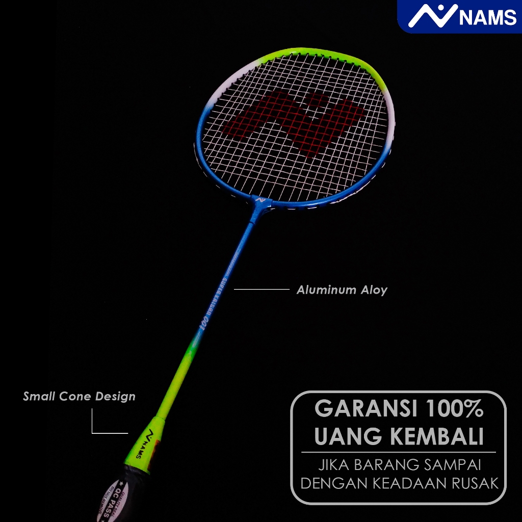 Nams Raket Badminton Super Kaitan / Bulutangkis / Biru Hijau Stabilo - Blue Green
