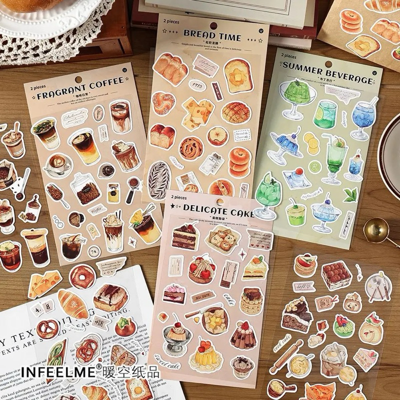 

2 pcs/pack infeelme decorative sticker fragrant coffee and bread time