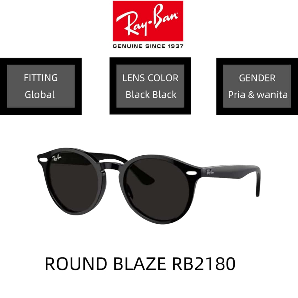 [100% Original]Ray-Ban Sunglass ROUND BLAZE RB2180 Global Fitting Havana Brown/Black Pria & wanita k