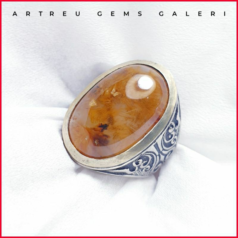 Batu Cendana Serat Emas Unik | COD Bisa | Cincin Batu Akik Ring 5 - 10