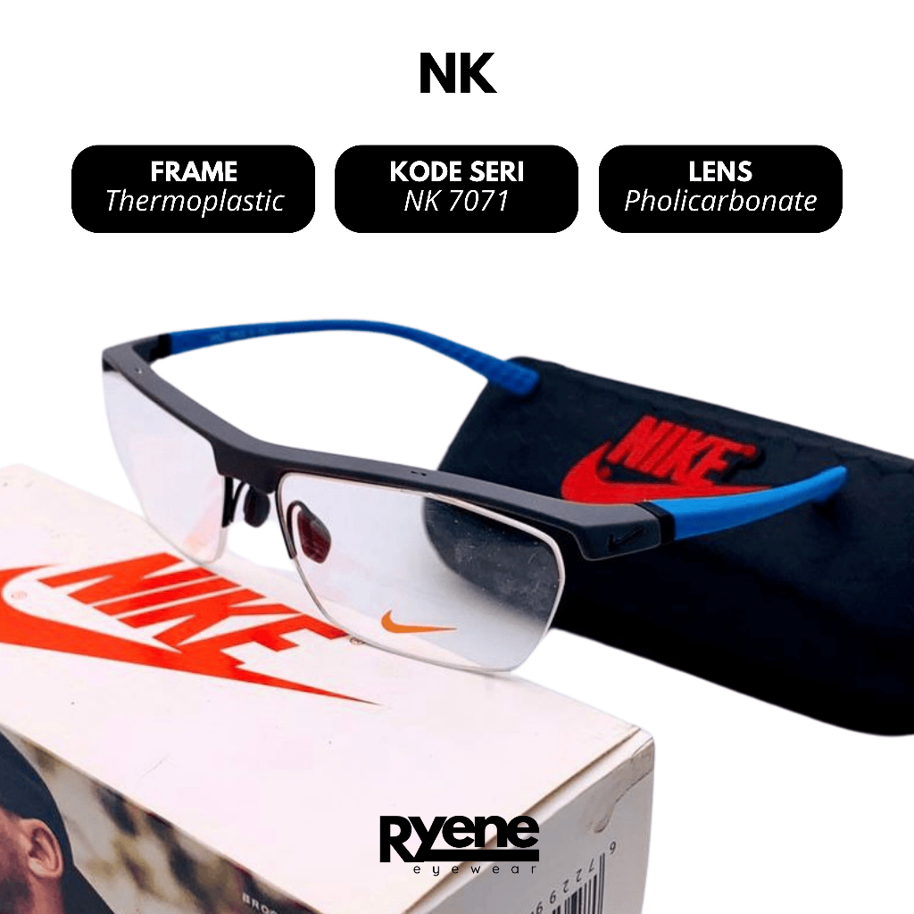 KACAMATA TR90 NIKE 7071 LENSA PHOLICARBONATE FREME ELASTIS LENTUR BOX FULLSET LAP SARUNG SUNGLASSES