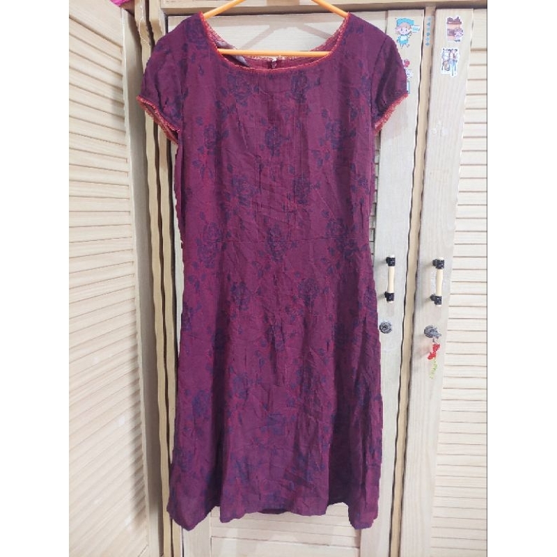 Dress Goth Mawar Merah Maroon Dark Academia Vintage