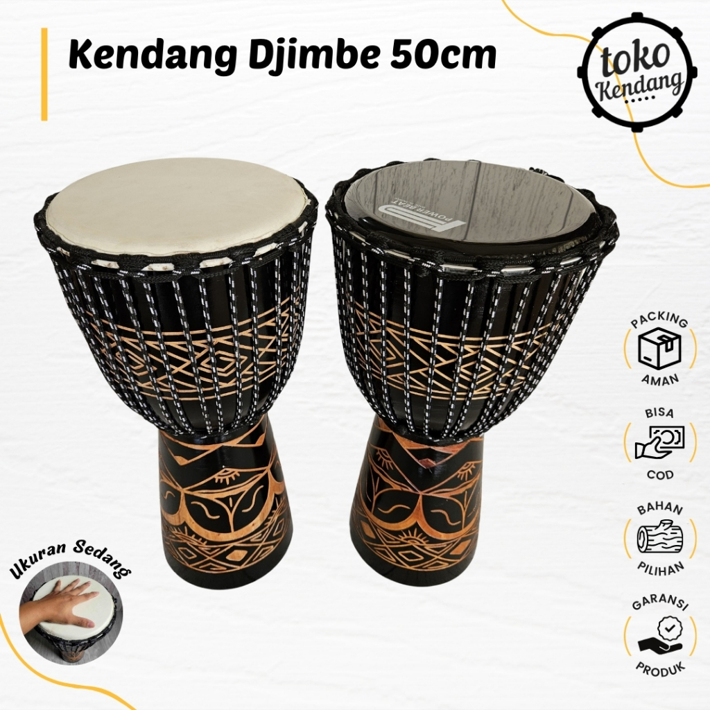 Kendang Jimbe Reggae Ukuran Tinggi 50cm Head Kulit Mika Gendang Motif Ukir Super Termurah Bergaransi