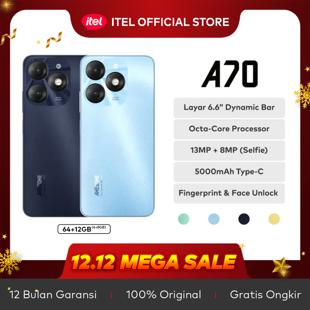 Itel A70 4+64GB / 128GB - 13MP Super HDR Camera - Big Screen with Dynamic Bar - 5000mAh Big Battery