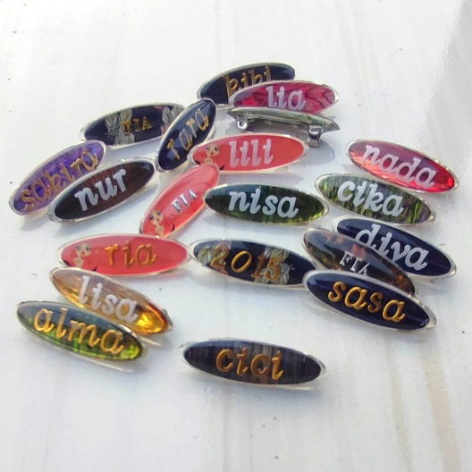 Bros Custom Nama Huruf timbul 3D pin hijab dagu Elcahaya isi 4 Set Premium elegan mewah kekinian edi