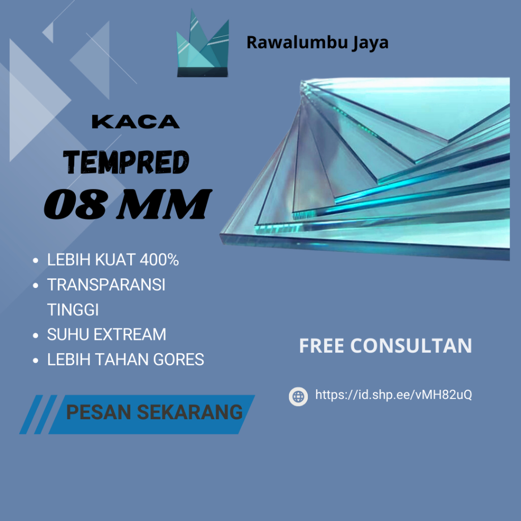 Kaca Tempred 8mm, 10mm, 12mm