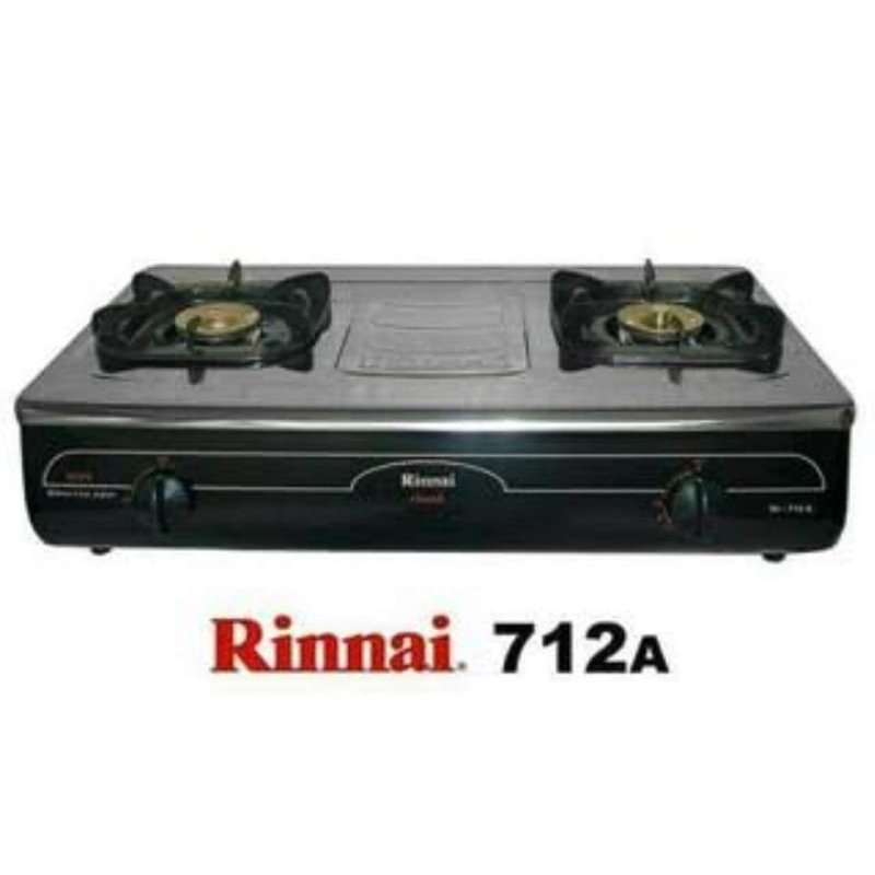 KOMPOR GAS JUMBO RINNAI RI-712A, 2 TUNGKU STAINLESS, BODY CEPLON, BURNER KUNINGAN