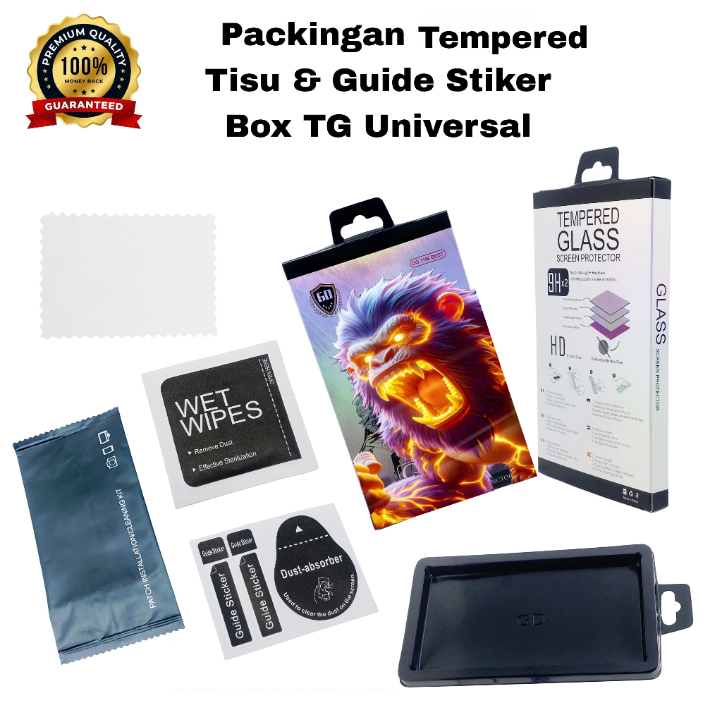 Packingan Tempered Set Lengkap + Tisu + Guide Sticker Box Tg Universal Untuk Semua Tg Super Fit,Auto