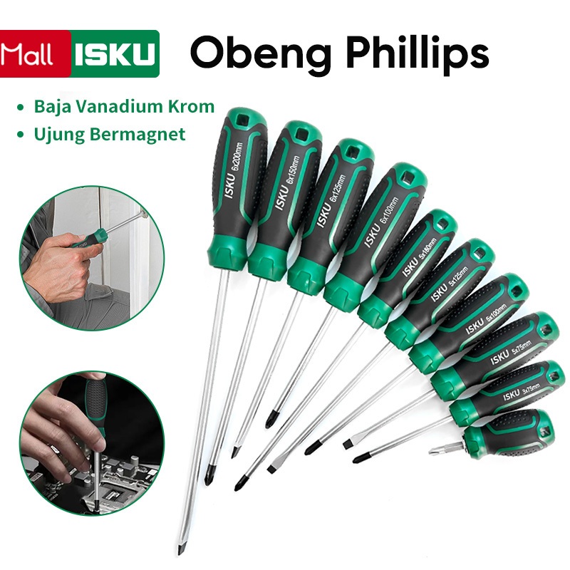 ISKU Obeng Plus Minus Magnet/Screwdriver Sets Alat Perkakas obeng set