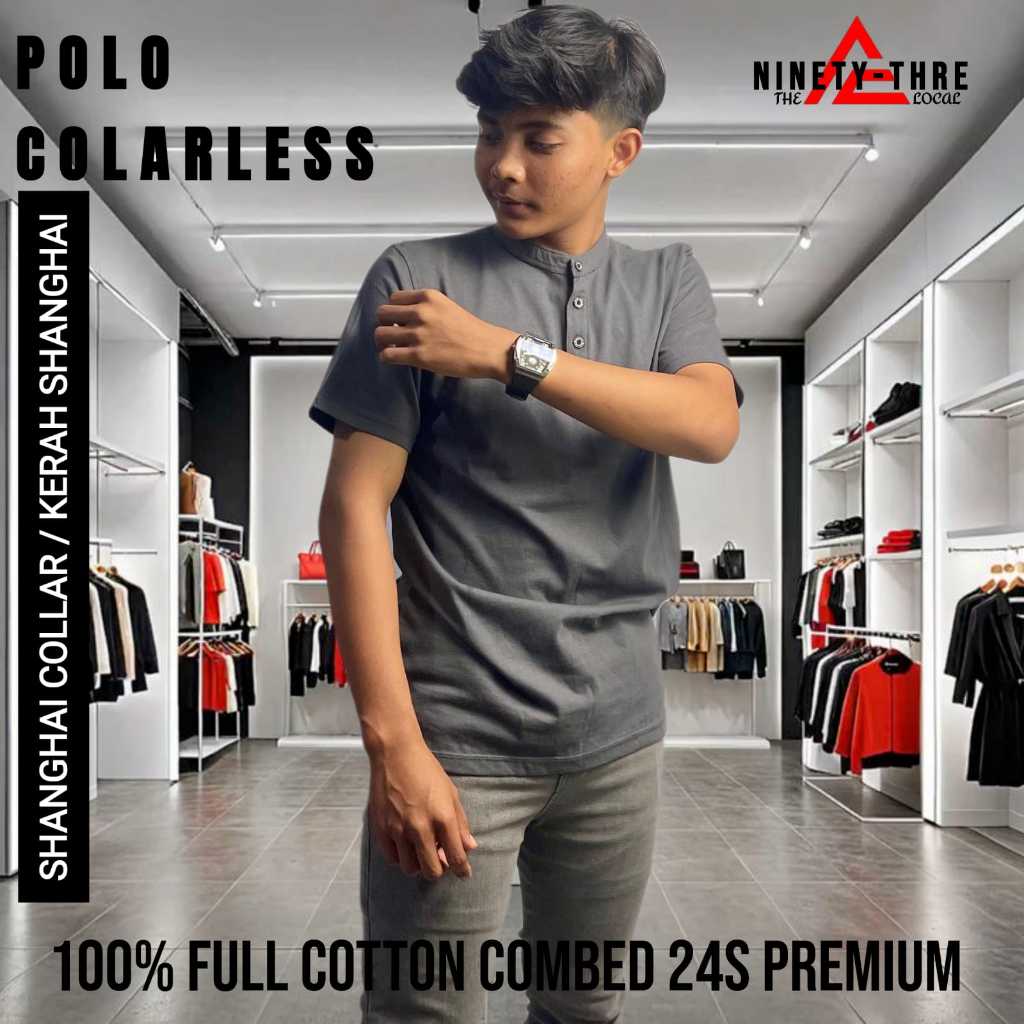 Polo Collarless / Polo Shanghai – Kaos Polo Pria Polos dengan Kancing Desain simpel & elegan untuk t
