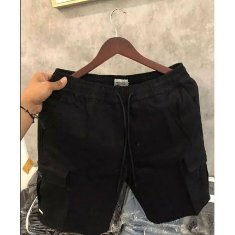 celana cargo pendek pria cargo hitam