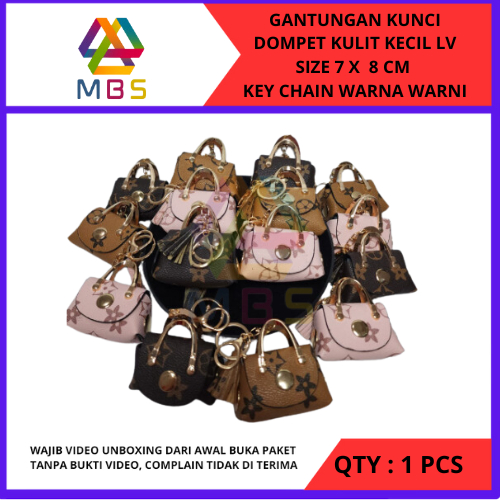 GANTUNGAN KUNCI DOMPET KULIT KECIL LV SIZE 7 X  8 CM  KEY CHAIN WARNA WARNI