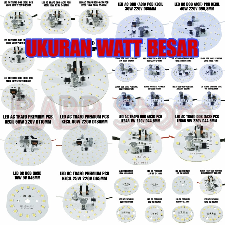 PCB LED AC ACR DAN PREMIUM WATT BESAR 20W SD 60W LENGKAP LED AC - PCB LED TRAFO - LED AC EKONOMIS