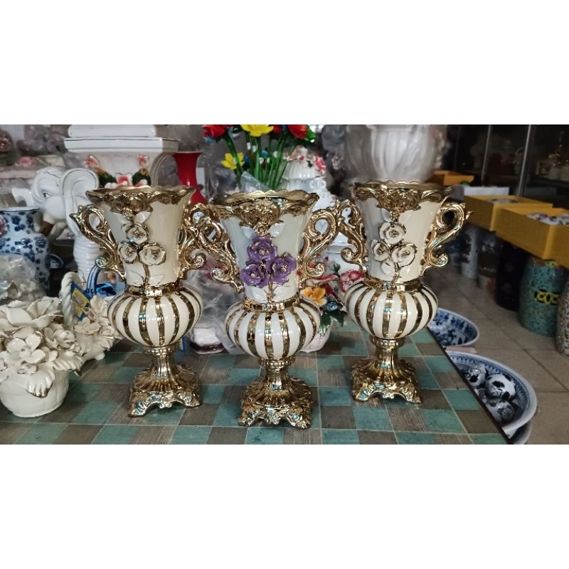 Pajangan vas keramik besar/hiasan lemari guci vas porselin cream