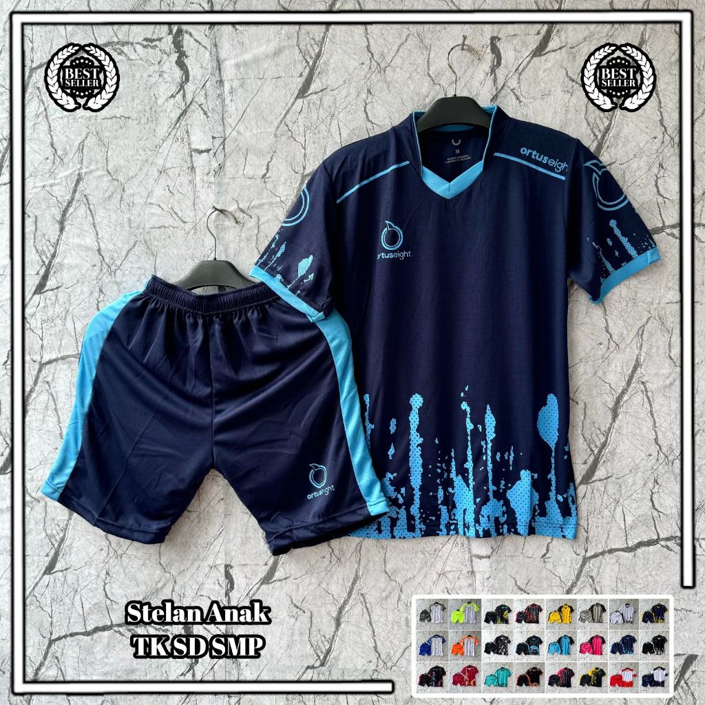 New Motif Jersey Bola Sepak Anak SSB Usia 7-14 Tahun Pakaian Olahraga Bola Futsal Junior Terbaru Ber