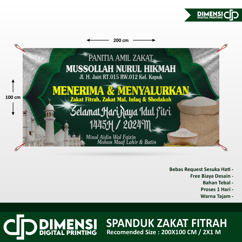 BANNER SPANDUK ZAKAT FITRAH / BANNER SPANDUK PENERIMAAN ZAKAT INFAQ MAL DAN SHODAKOH / SPANDUK ZAKAT