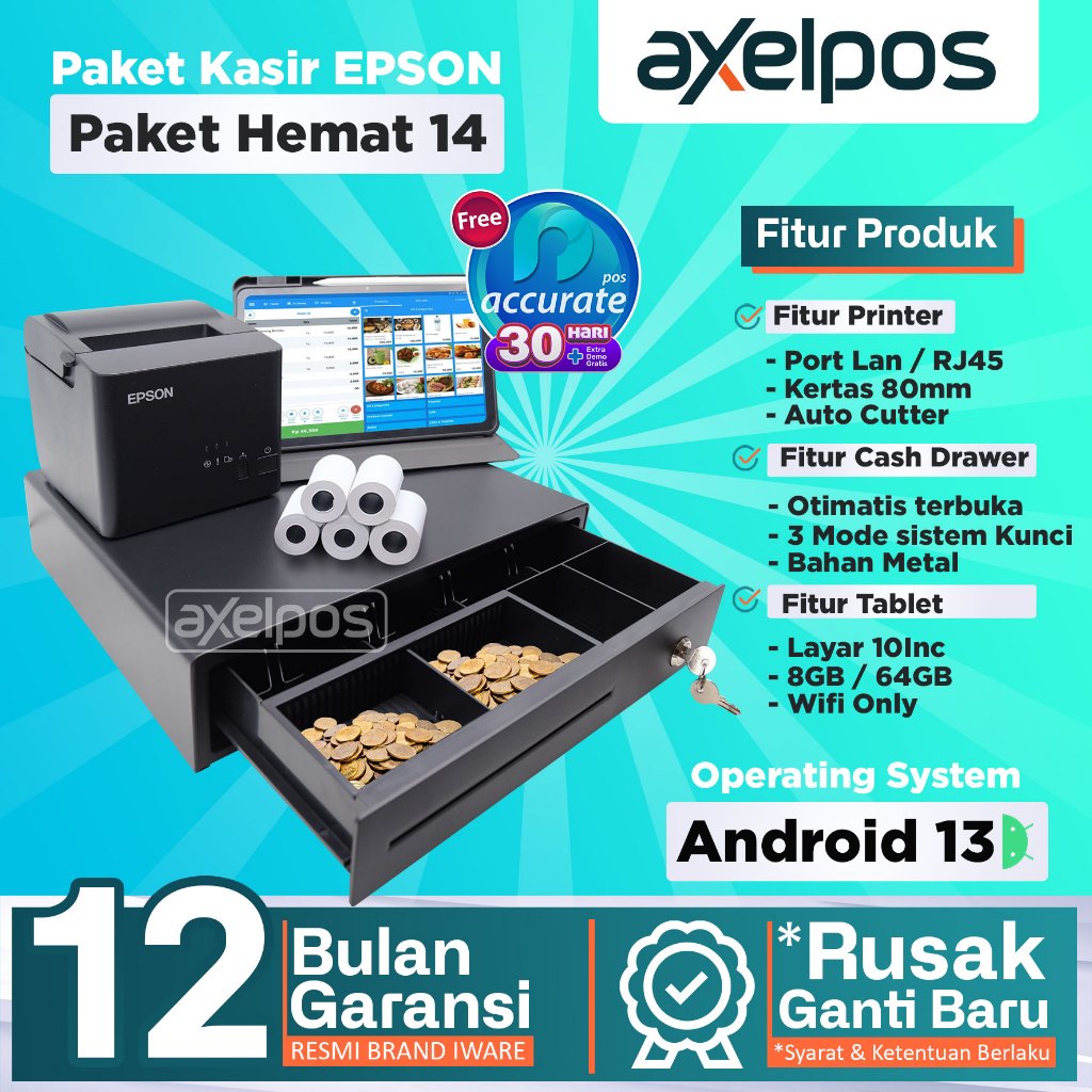 Paket Alat Mesin Kasir Umkm Epson Full Set With Tablet Android