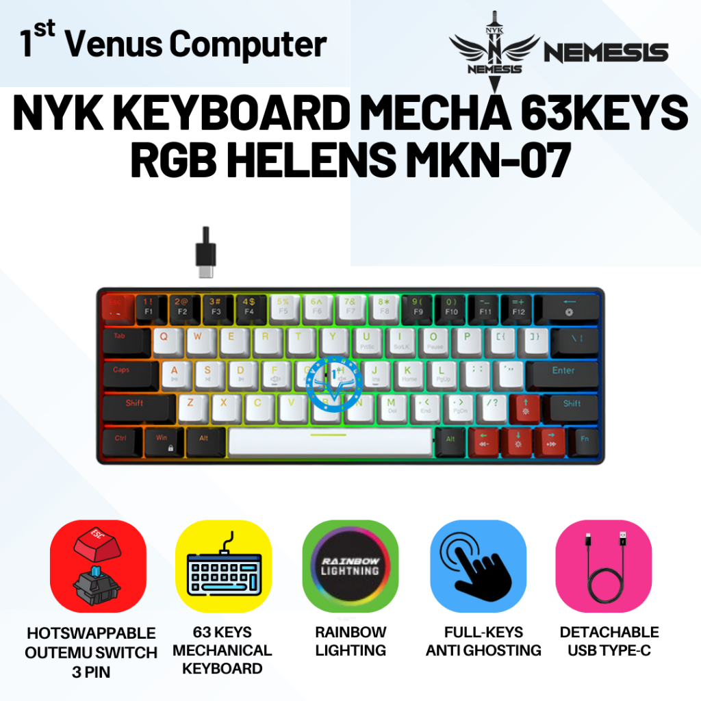 Keyboard Mechanical NYK Nemesis Helens Gaming / Helens63 / MKN07 / MKN-07 Wired Mechanical Gaming Ke