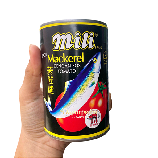 

Ikan Kaleng Sarden Mili Mackerel Dengan Saos Tomat Asli Halal 425 gram Original Malaysia