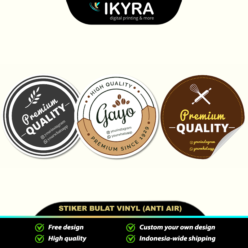 

Stiker Vinyl Waterproof Custom Label Kemasan Brand Jualan Makanan Print Sticker Logo Anti Air Anti Minyak