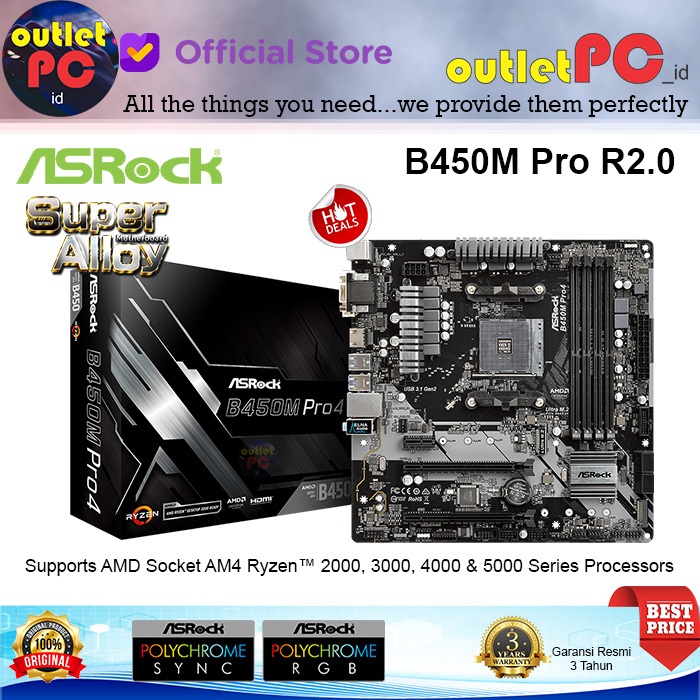 ASROCK Motherboard B450M Pro4 AM4 DDR4 AMD B450 B450-M Pro 4 Pro-4