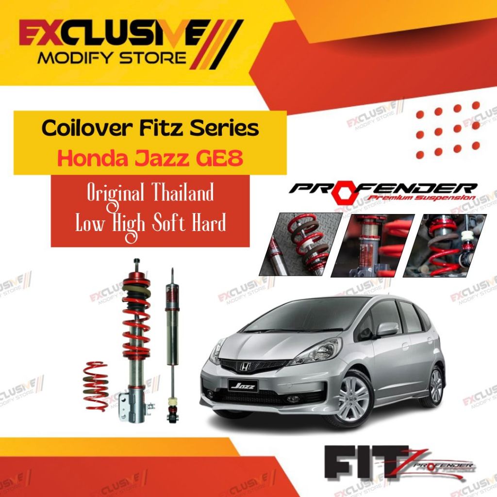 COILOVER FITZ SERIES HONDA JAZZ GE8 PROFENDER ORIGINAL THAILAND LOW HIGH SOFT HARD ADJUSTABLE