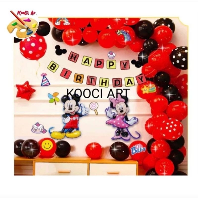 Paket balon set tema mickey mouse minnie mouse/ dekorasi ulang tahun mickey minnie