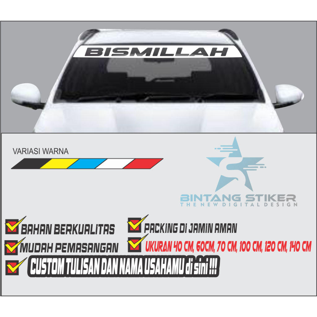 Stiker Bismillah / Cutting Stiker  mobil, Truk Kaca Depan Mobil  Canter Elf Fuso Ragasa Murah dan na