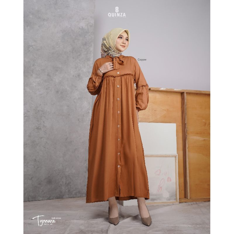[12.12] ✔️ TYNNARA MIDI DRESS • QUINZA / Midi Gamis Dress Polos Copper Orange Bata Adem Busui Terbar
