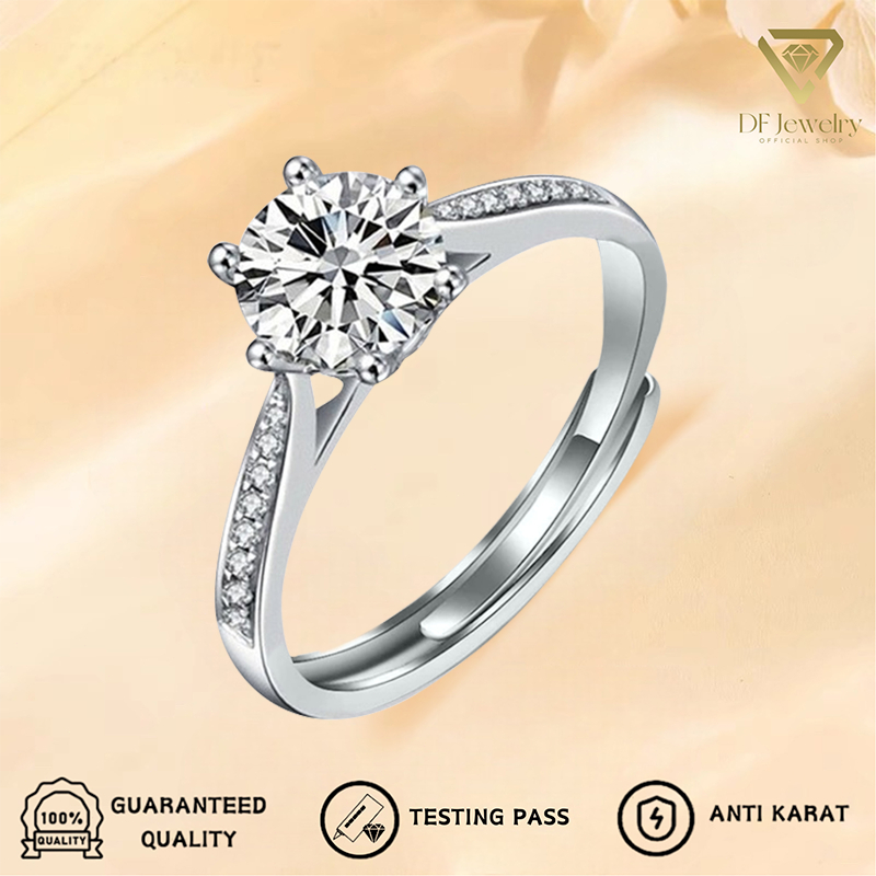 Cincin Titanium Moissanite Tahan Noda Berlian Simulasi Ujung Terbuka Premium Terasa Hadiah Wanita-DS