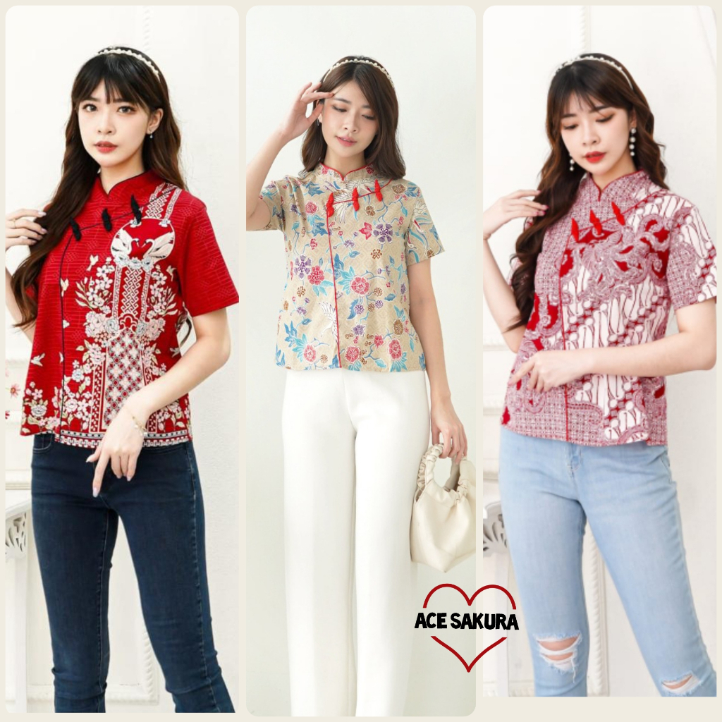 BLOUSE AYANA BATIK MODERN ATASAN WANITA KERJA 305 KANTOR MURAH BAJU CEWEK ETNIK Imlek Kerah Cheongsa
