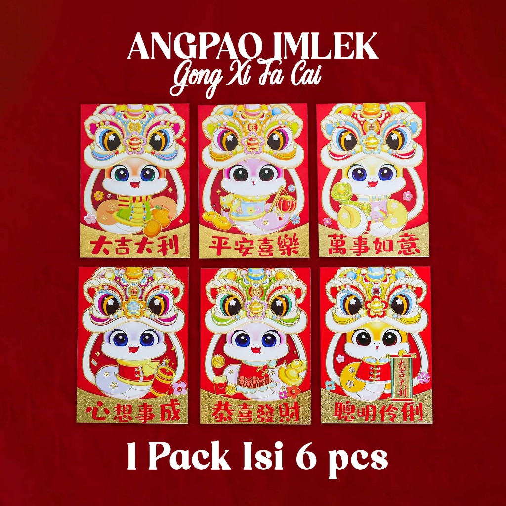 

6PCS ANGPAO IMLEK SINCIA 2025/ ANGPAU MEDIUM ULAR /AMPLOP UANG KIONG HI KONG SI MURAH SHIO LUCU CHINESE NEW YEAR TAHUN BARU / UANG UCAPAN GONG XI FA CAI