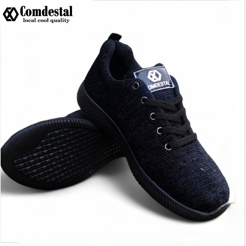 COMDESTAL sepatu sekolah hitam polos pria wanita sepatu hitam polos