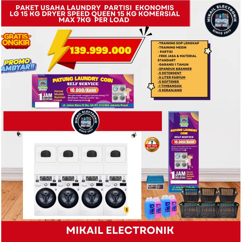 PAKET USAHA LAUNDRY KOIN PARTISI LG 15 KG DRYER SPEED QUEEN 15 KG