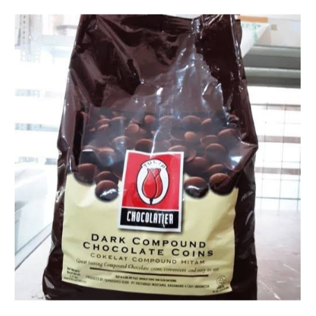 

TULIP Dark COMPOUND Chocolate Coins Coin Button Cokelat Kancing 250 gr TANPA Cooler