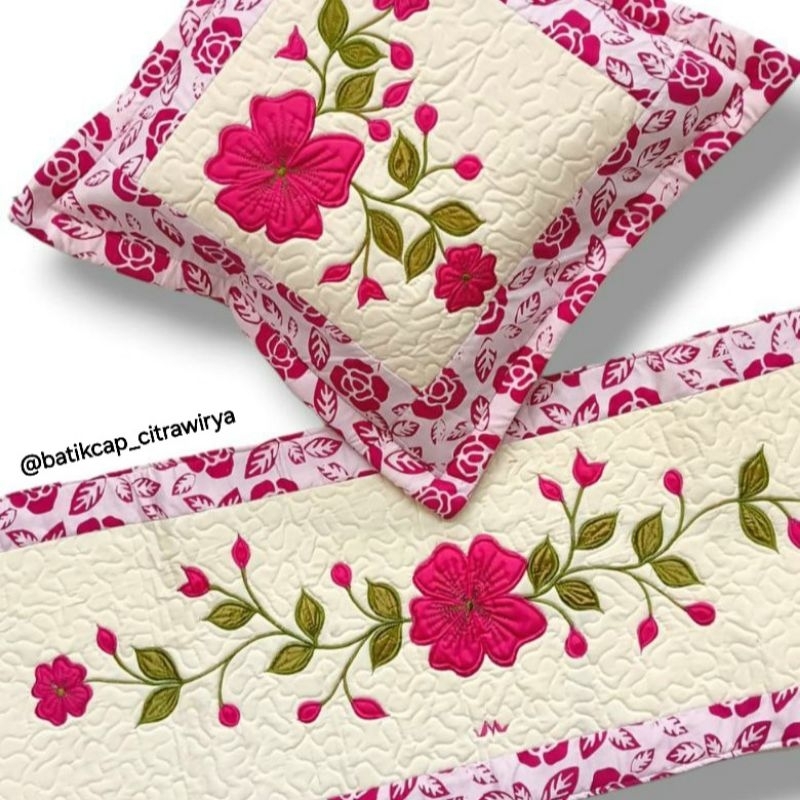 Sarung bantal kursi atau sofa/Cushion cover dan taplak meja motif batik bordir bunga dan batik, isi 
