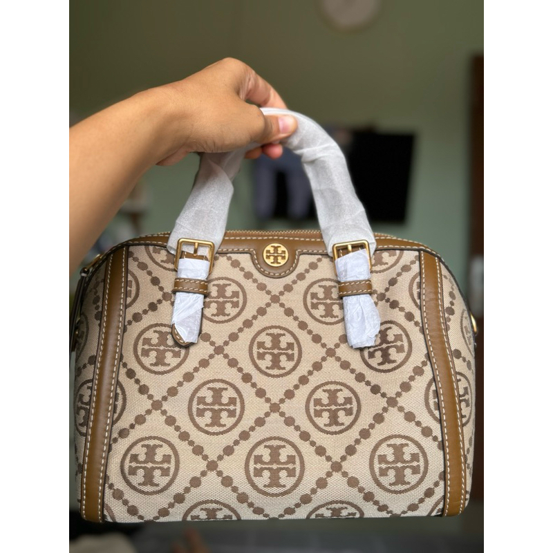 T Monogram Jacquard Barrel Bag Hazelnut
