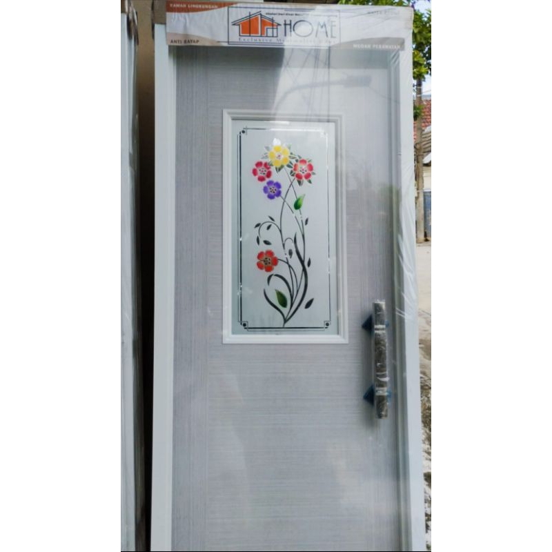 Ready Pintu Kamar Mandi PVC Minimalis Kaca Segi Dengan Cermin di Belakang Ori