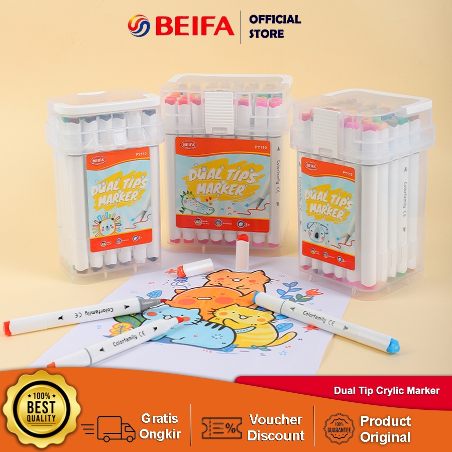 

Beifa Sketch Marker PY110 – Spidol Sketsa Water-Based Double Tip 12–80 Warna