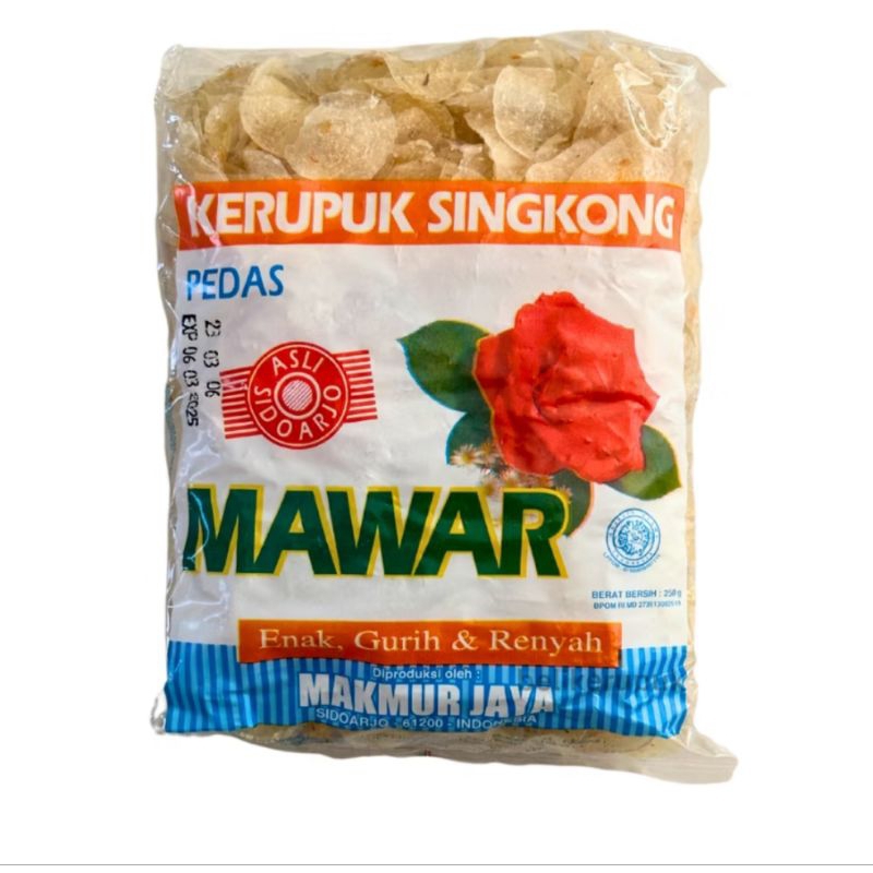 

Kerupuk Singkong Pedas / Ceriping Singkong Pedas Cap MAWAR 500 gram