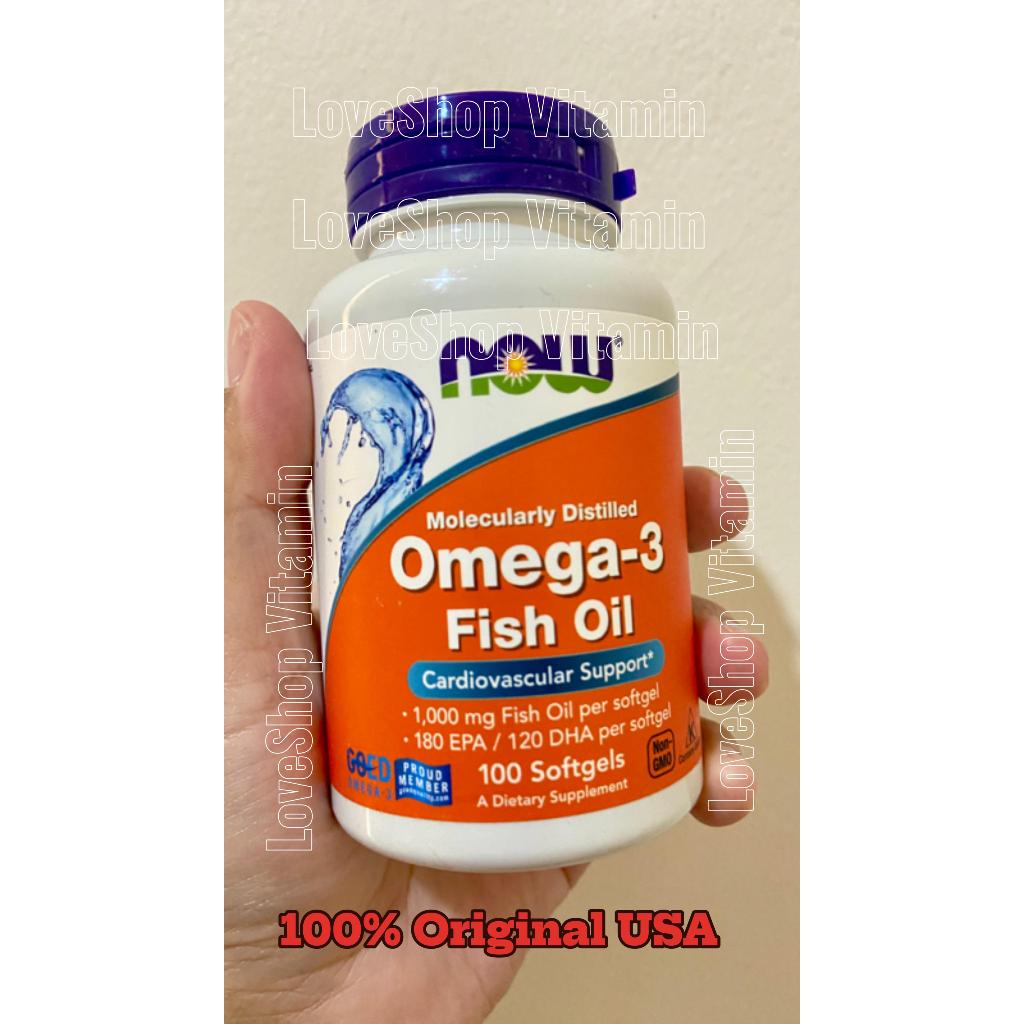 NOW foods molecularly distilled vitamin Omega 3 1000 mg Fish oil per softgel 180 EPA 120 DHA isi 100