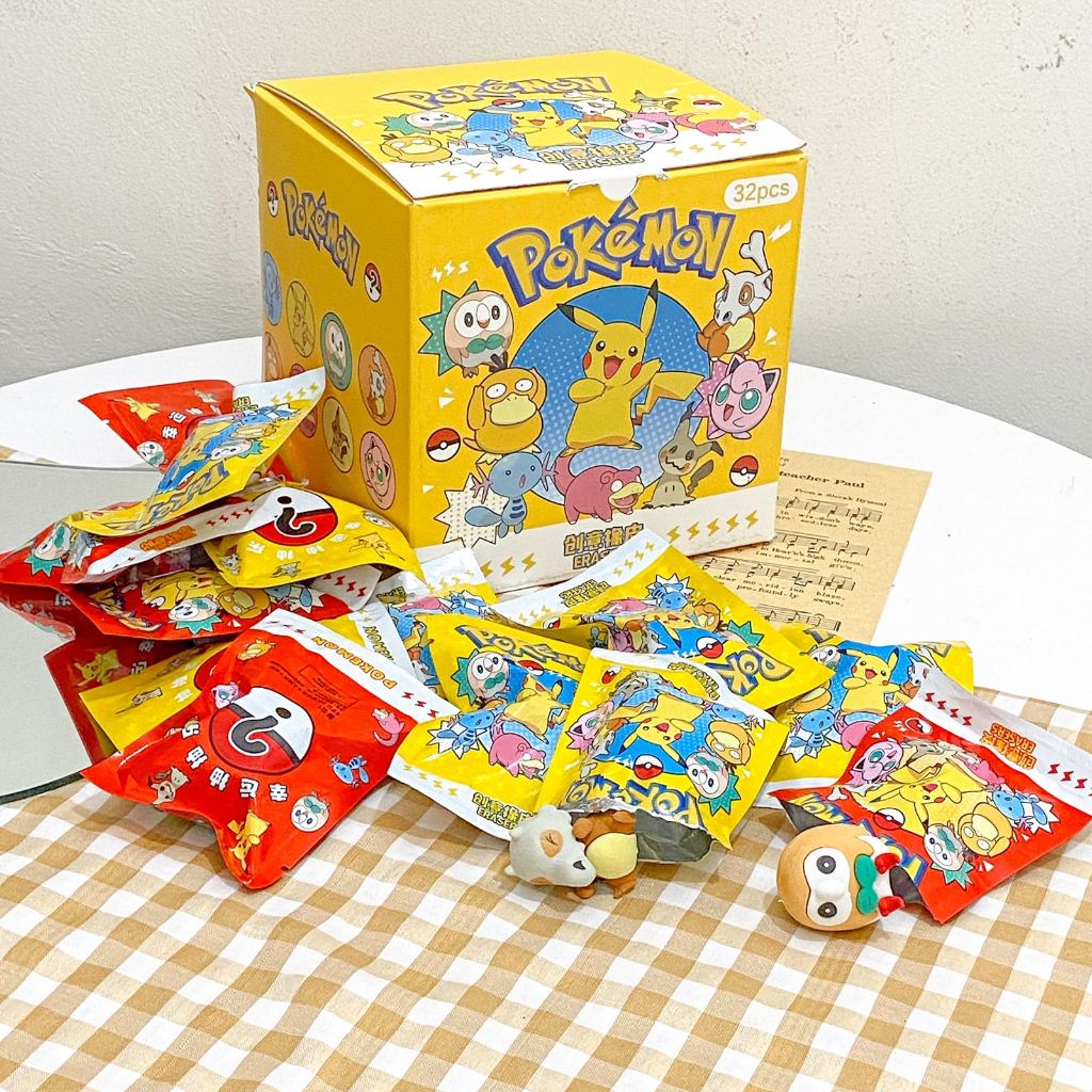 

Ready Stock PAKET GROSIR 1 BOX isi 32 PCS Penghapus 3D Mystery Bag Gacha Random Rubber Eraser Miniature Kids Misteri Pack Surprise Gift Karakter Pokemon Pikachu Anime Jepang Jigglypuff Anak Dewasa Lucu