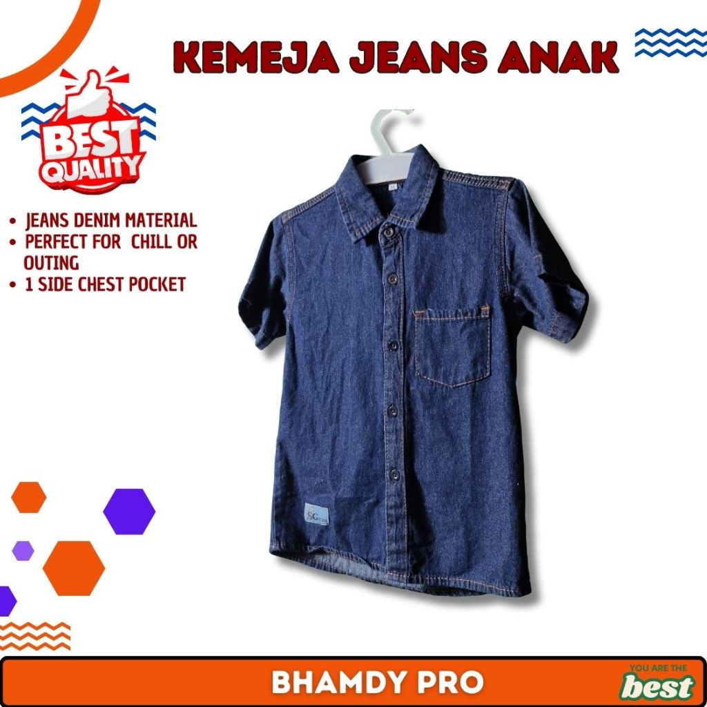 Neokids Ham Navy - Kemeja Jeans Anak Laki Laki Cowok Denim Lembut Usia 3-12 Tahun