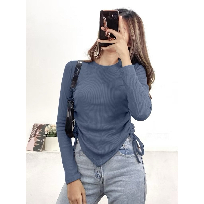 Kaos polos tali serut samping rip premium / blouse tali serut samping wanita