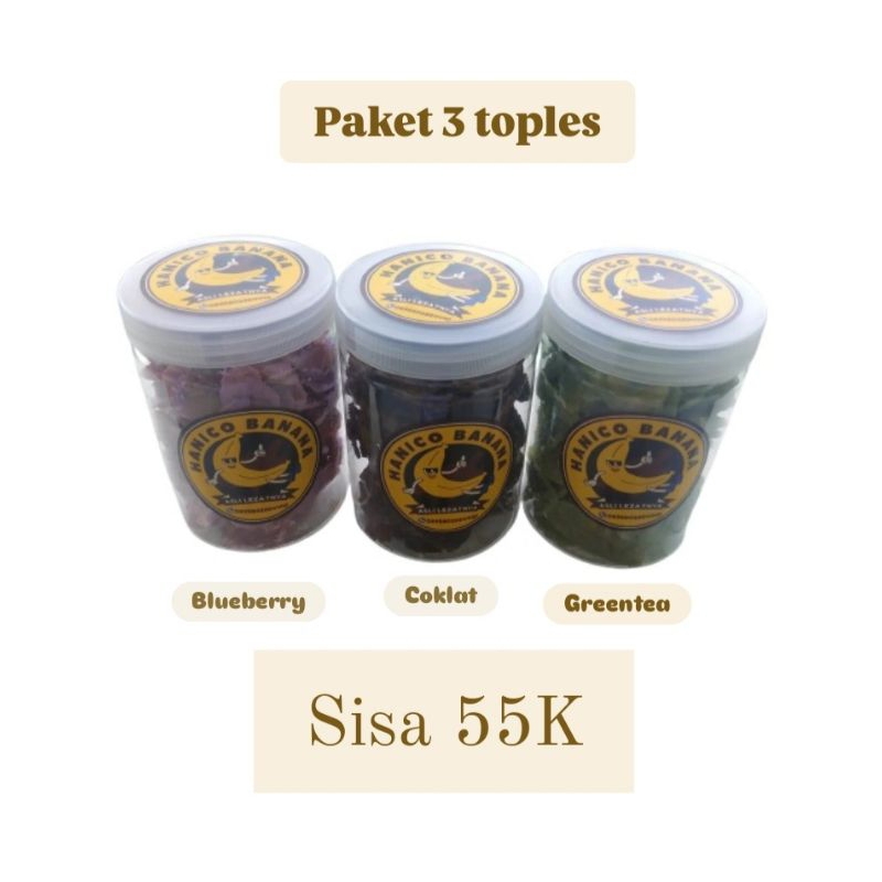 

Promo 3 toples keripik pisang coklat lumer isi 800 gr