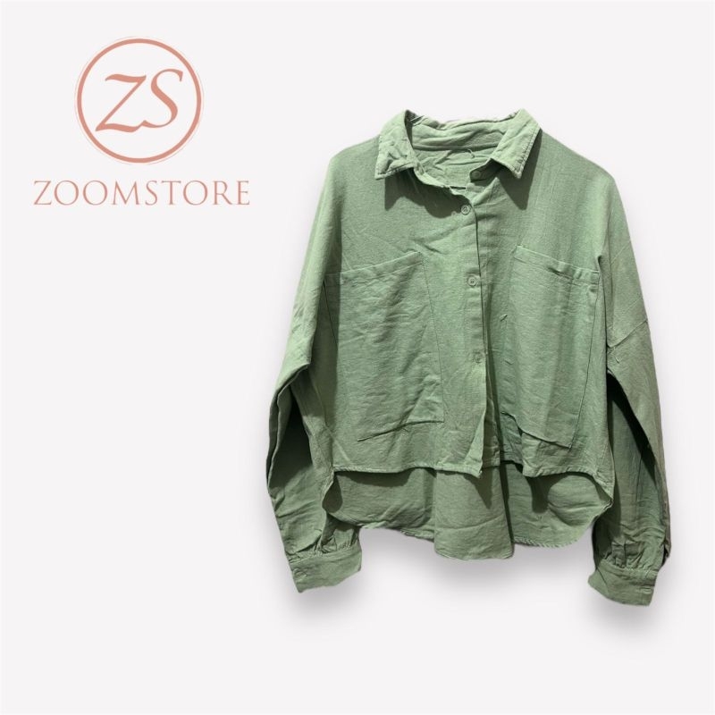 ZOOMSTORE Kemeja Hijau Sage Wanita Lengan Panjang